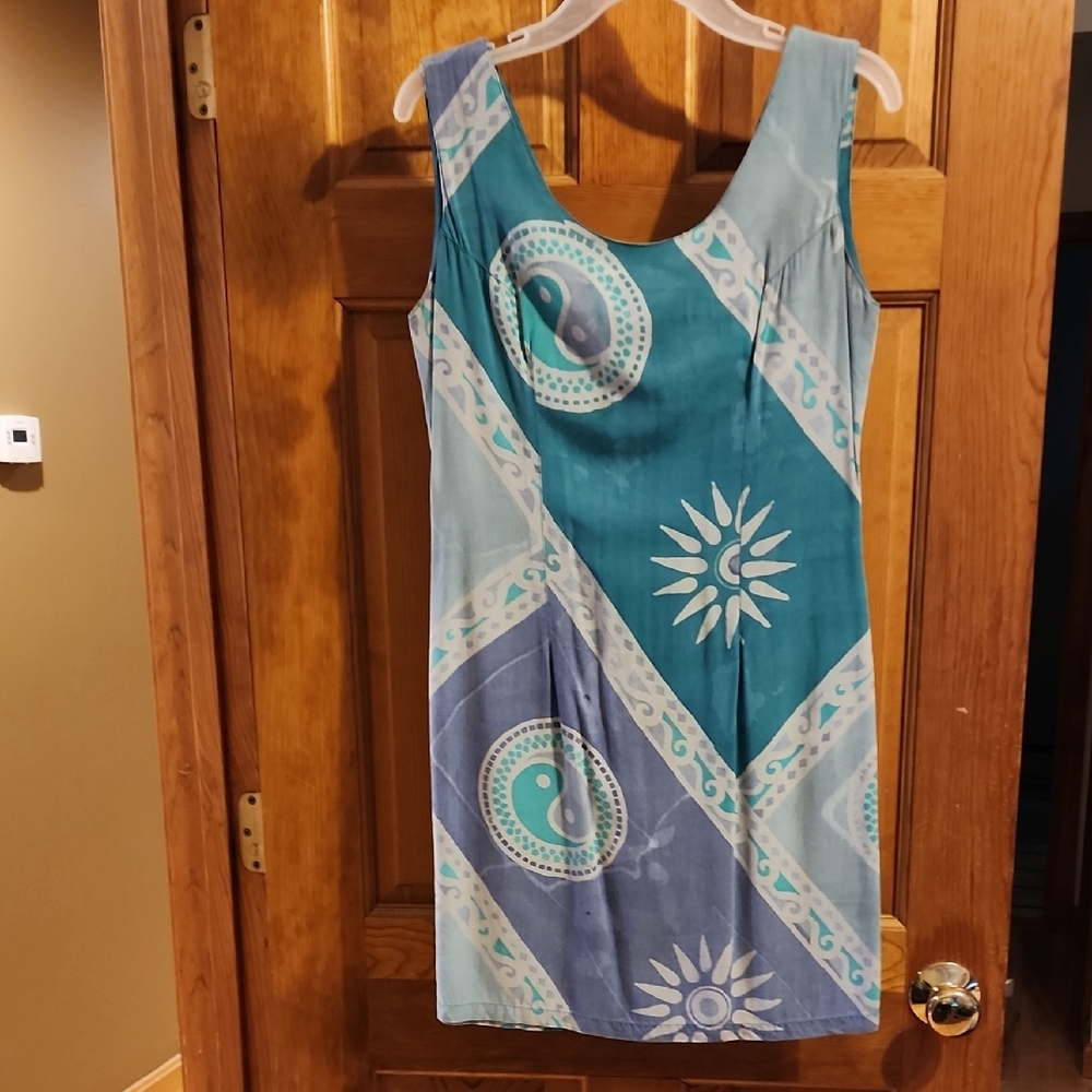 Teal and Blue Patterned Sleeveless Dress